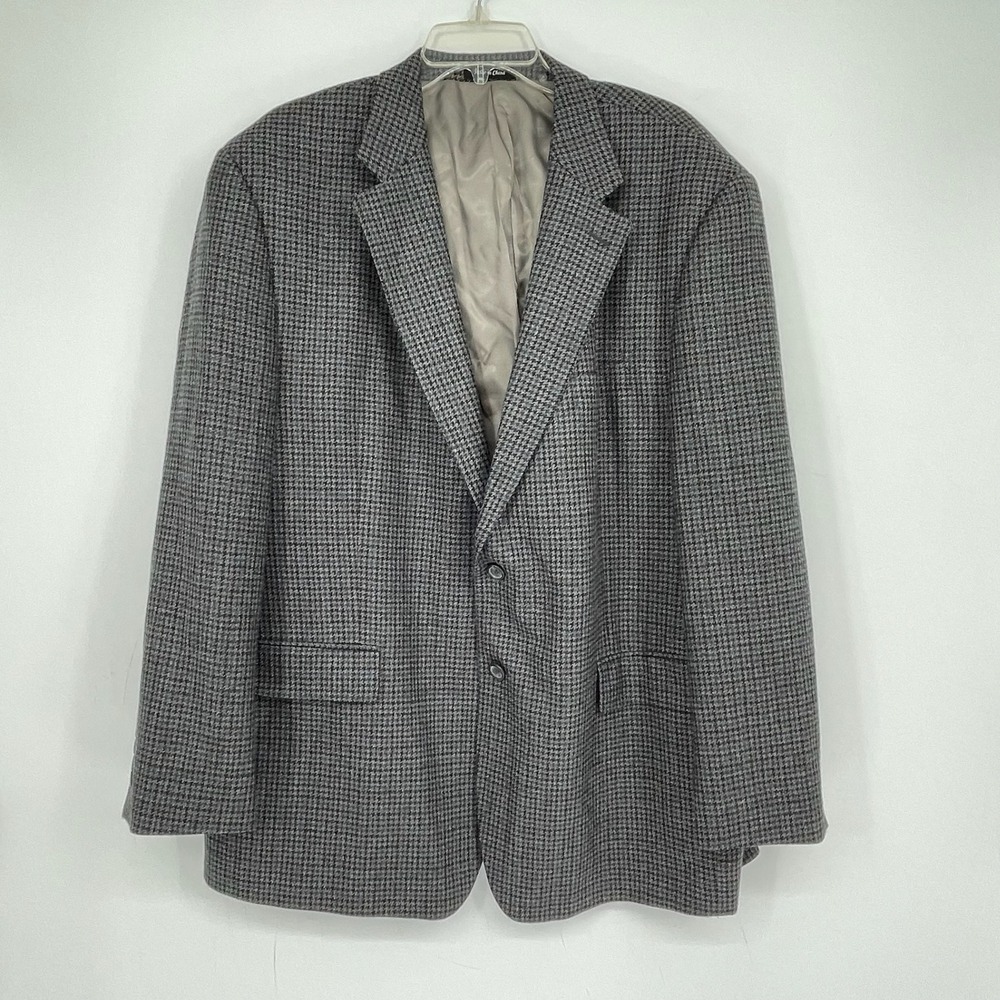 Chaps Men's Grey Houndstooth Wool Two Button Sport Coat Blazer Plus Size 48R